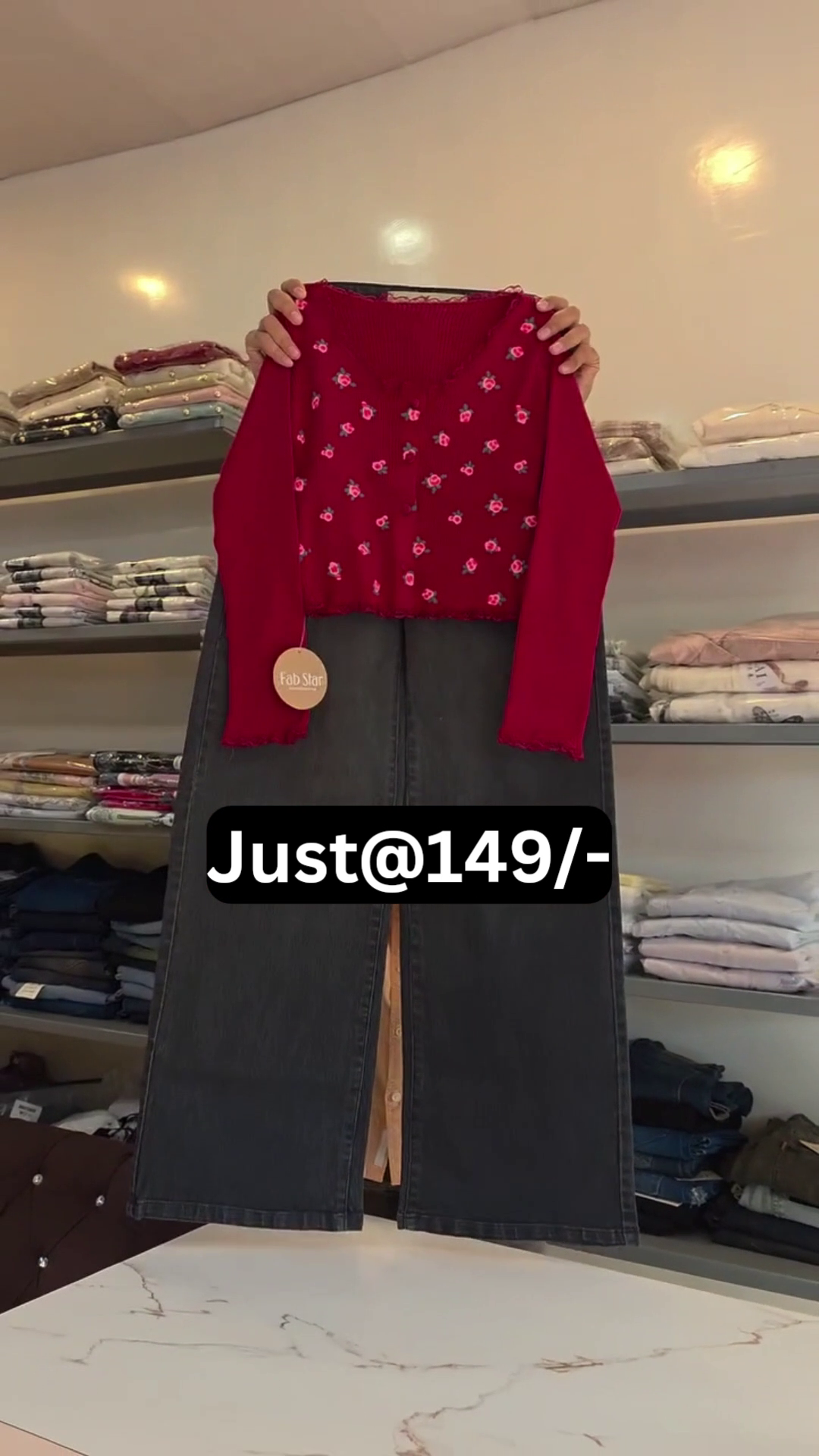 Trendy Floral Crop Top & Wide-Leg Jeans Combo at Just ₹149