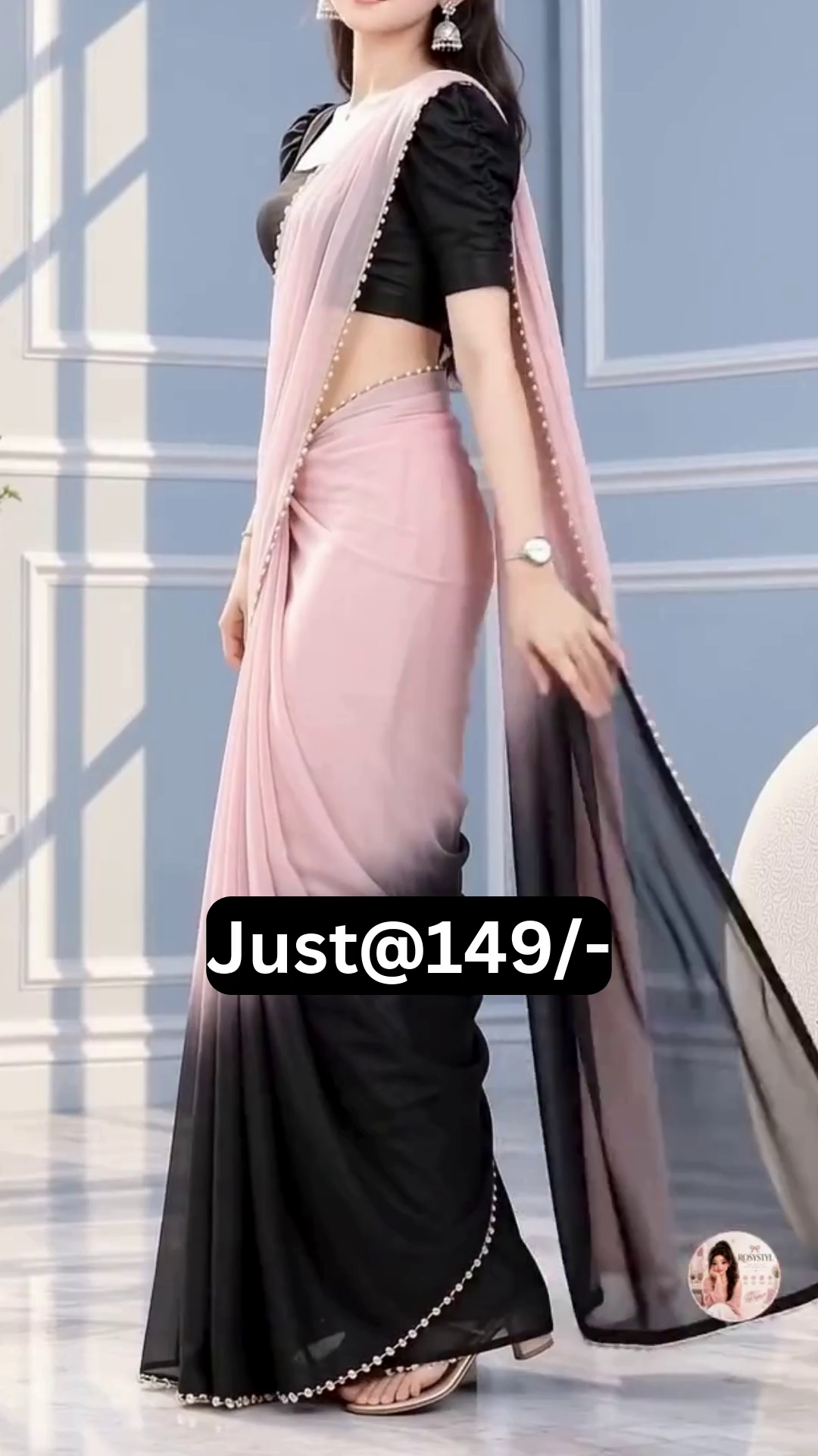 Elegant Pink Saree with Black Blouse – Stylish Ethnic Look at Just ₹149