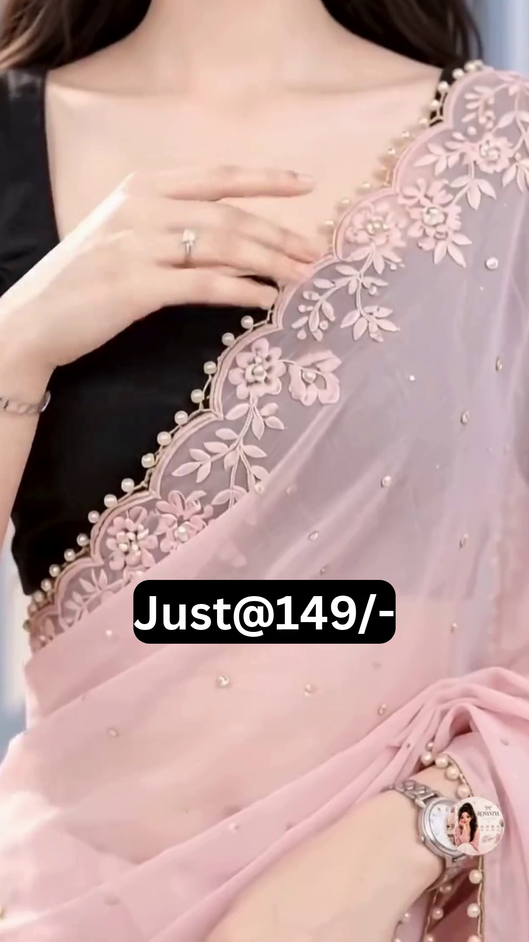 Elegant Pink Saree with Black Blouse – Stylish Ethnic Look at Just ₹149