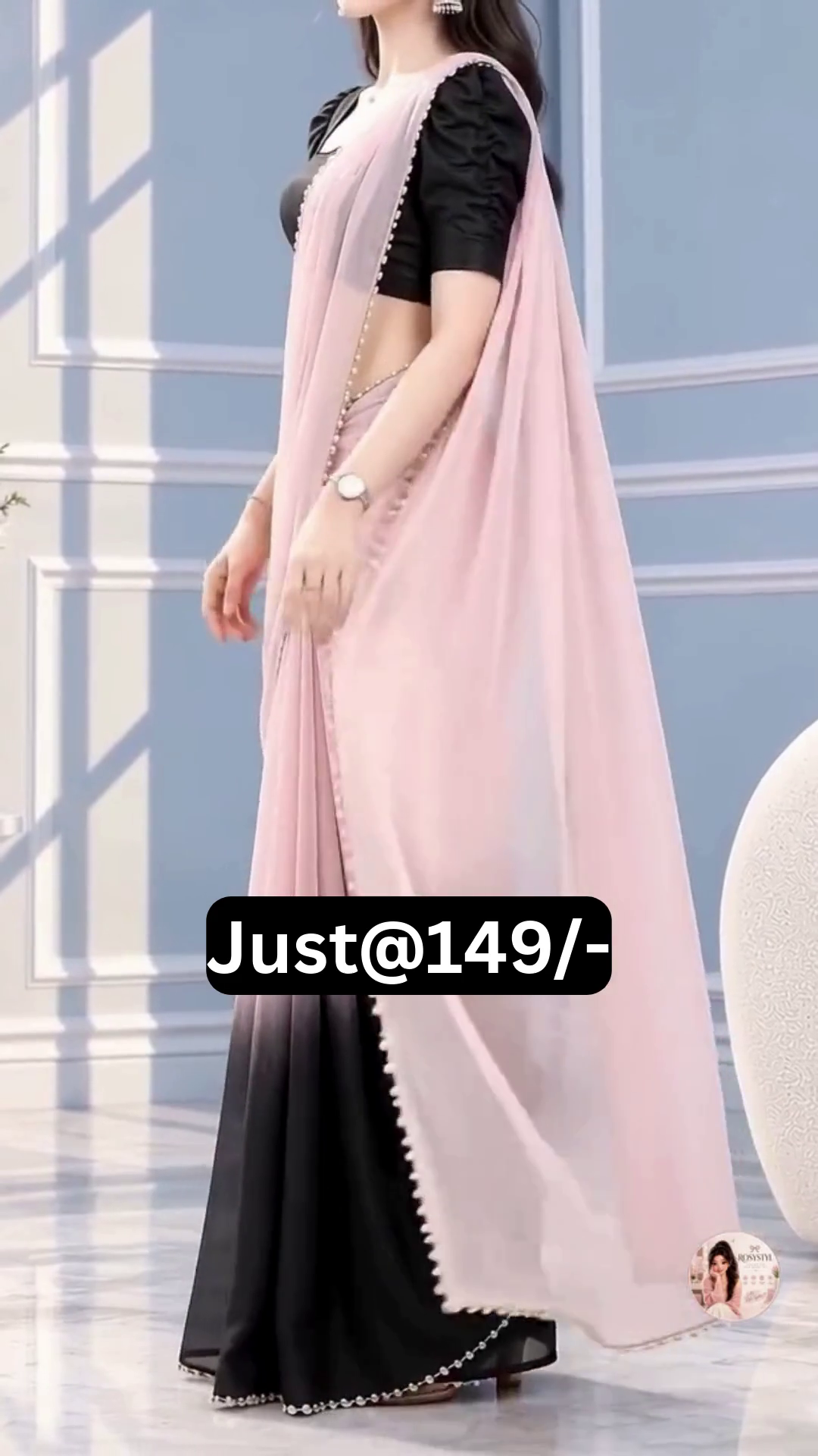 Elegant Pink Saree with Black Blouse – Stylish Ethnic Look at Just ₹149