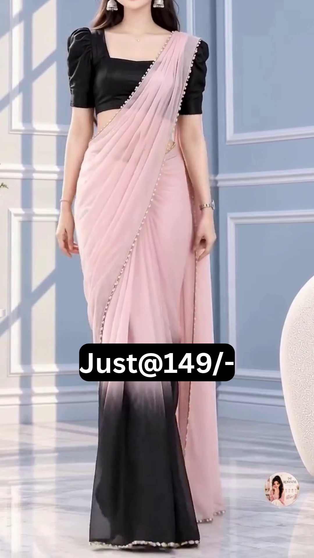 Elegant Pink Saree with Black Blouse – Stylish Ethnic Look at Just ₹149