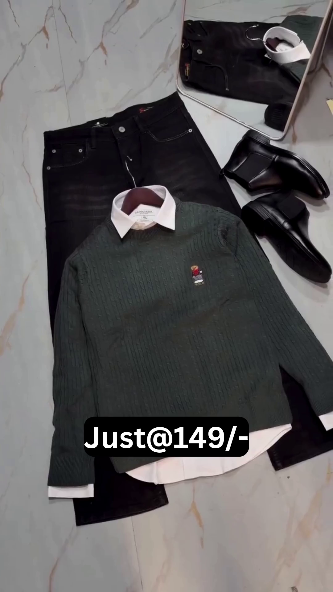 Stylish Cable-Knit Sweater & Black Jeans Combo at Just ₹149