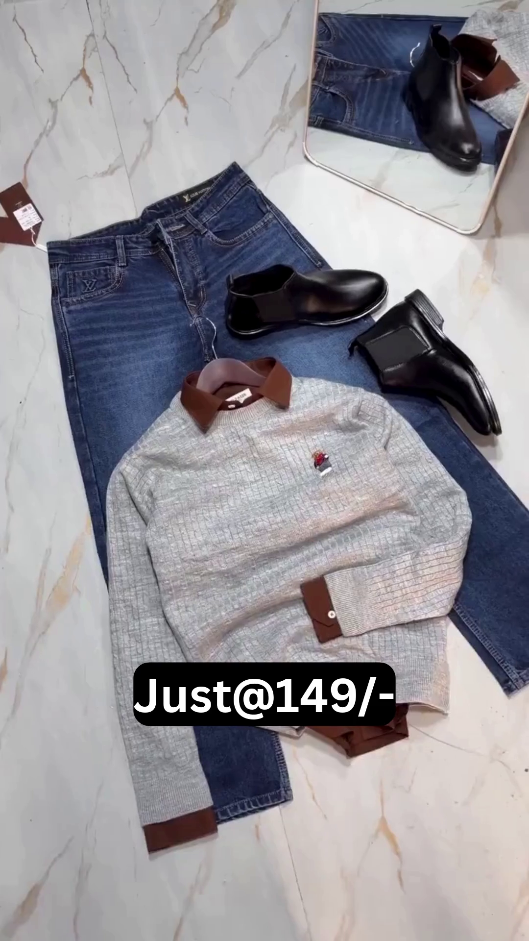 Stylish Cable-Knit Sweater & Black Jeans Combo at Just ₹149