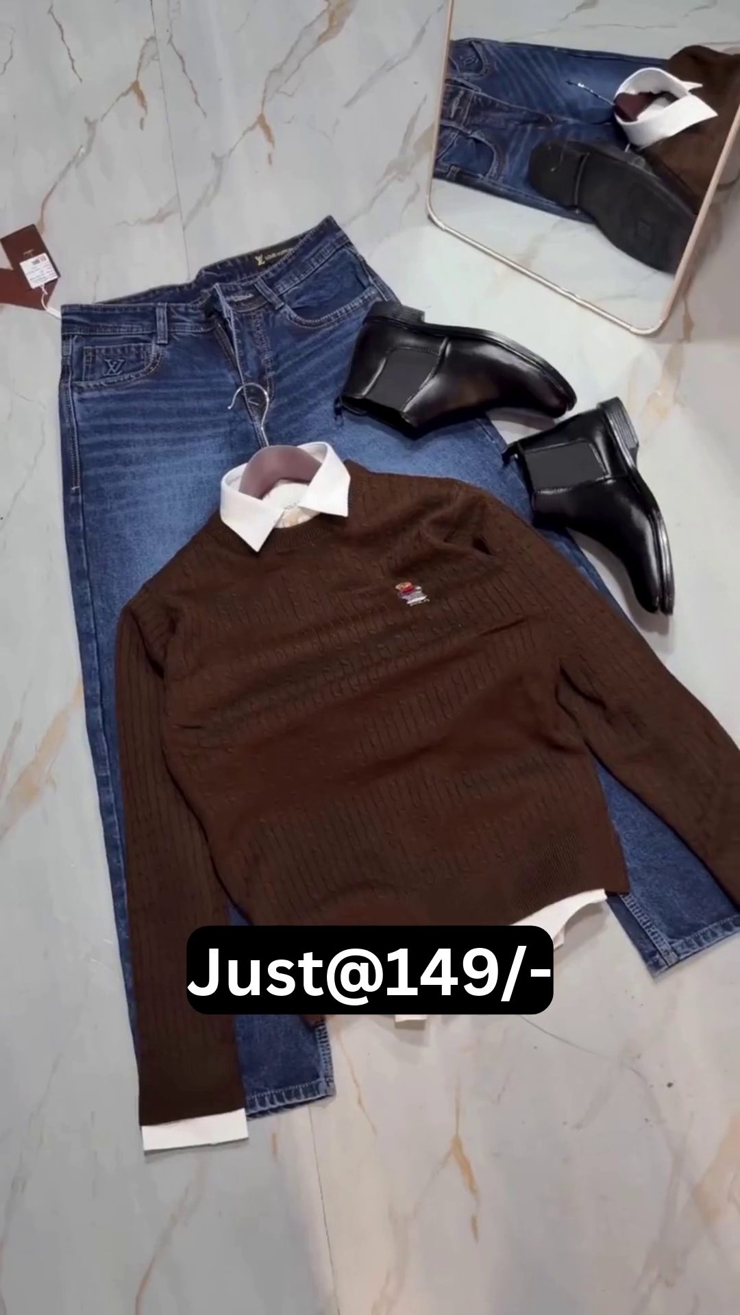 Stylish Cable-Knit Sweater & Black Jeans Combo at Just ₹149