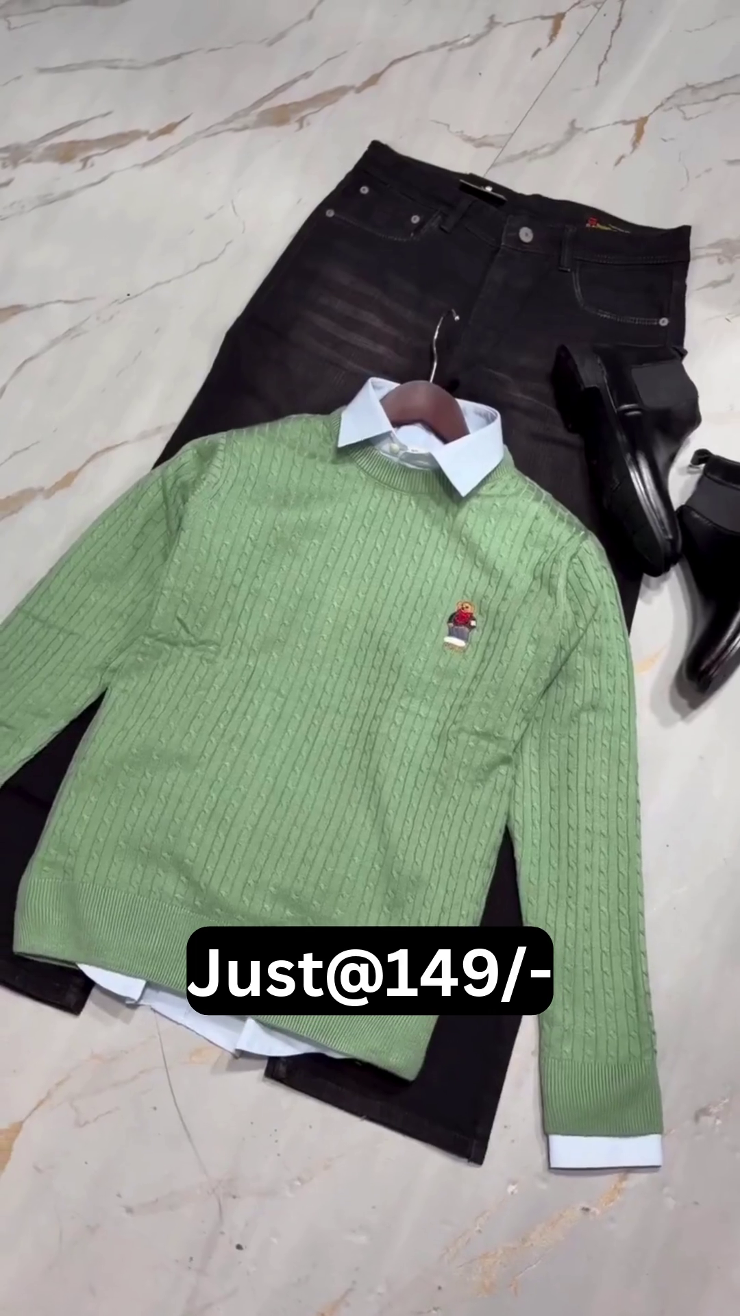 Stylish Cable-Knit Sweater & Black Jeans Combo at Just ₹149