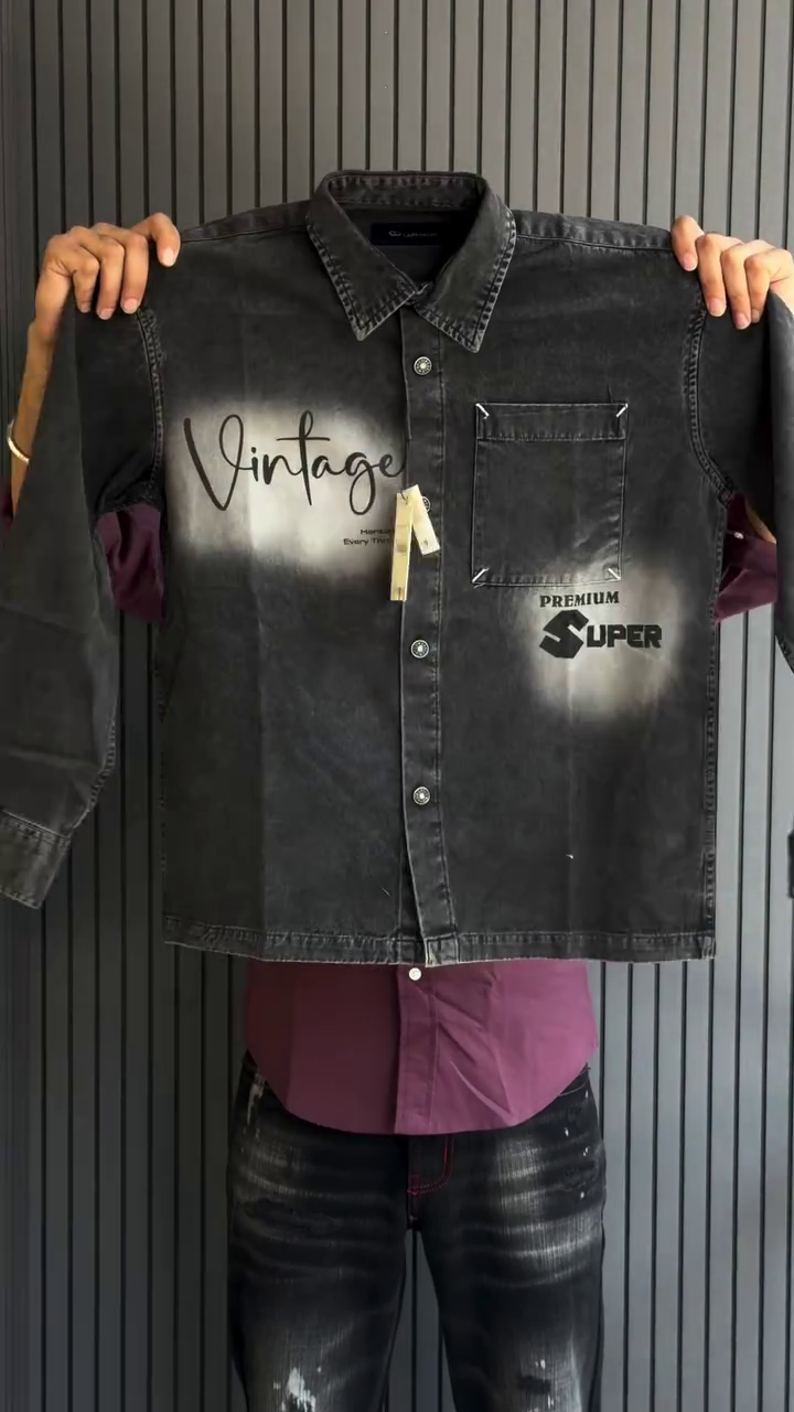 Vintage Black Denim Shirt – Premium Streetwear Style for Men